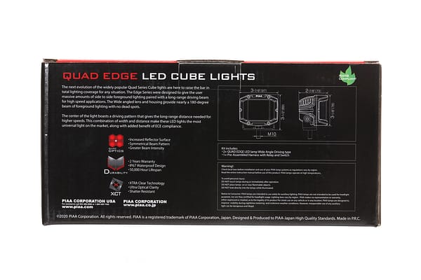 DKQE39E_pac7.jpg PIAA 4″ 5600K 12V 24W Quad Edge LED cube wide driving lights kit