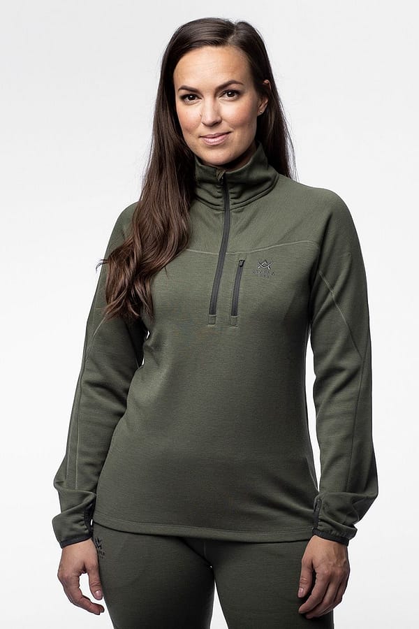 women-midlayer-top-green Meriinovillane Half-Zip 240g termosärk naistele (suurused XS, M ja XL)
